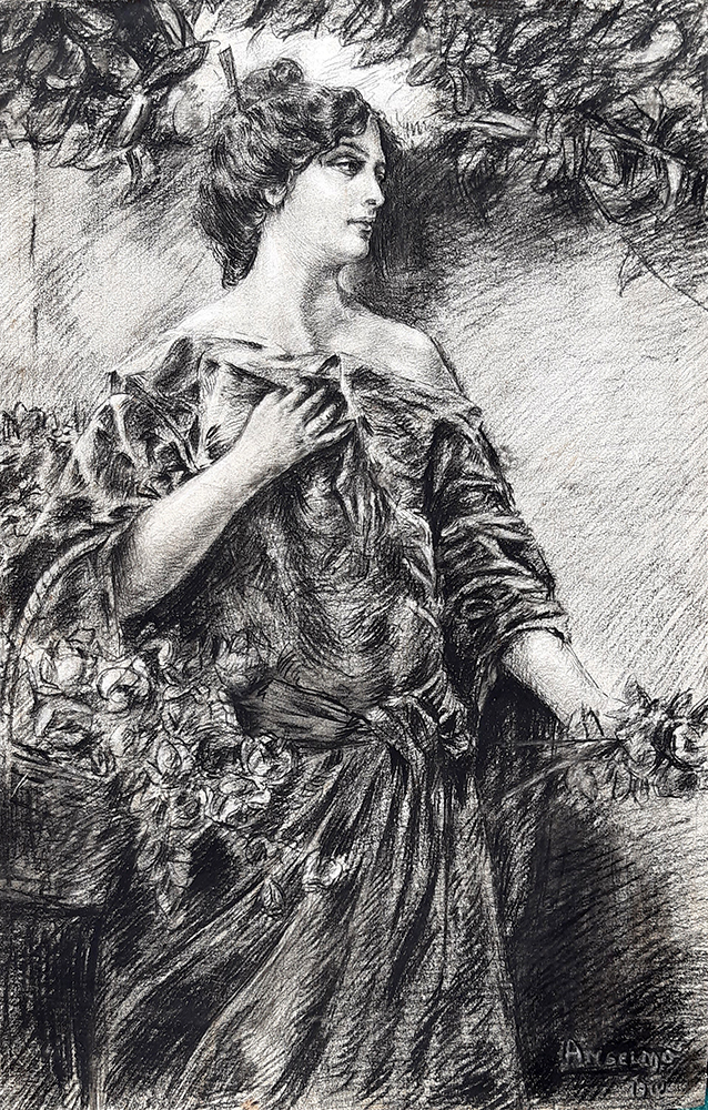 Ritratto di donna con fiori – Disegno